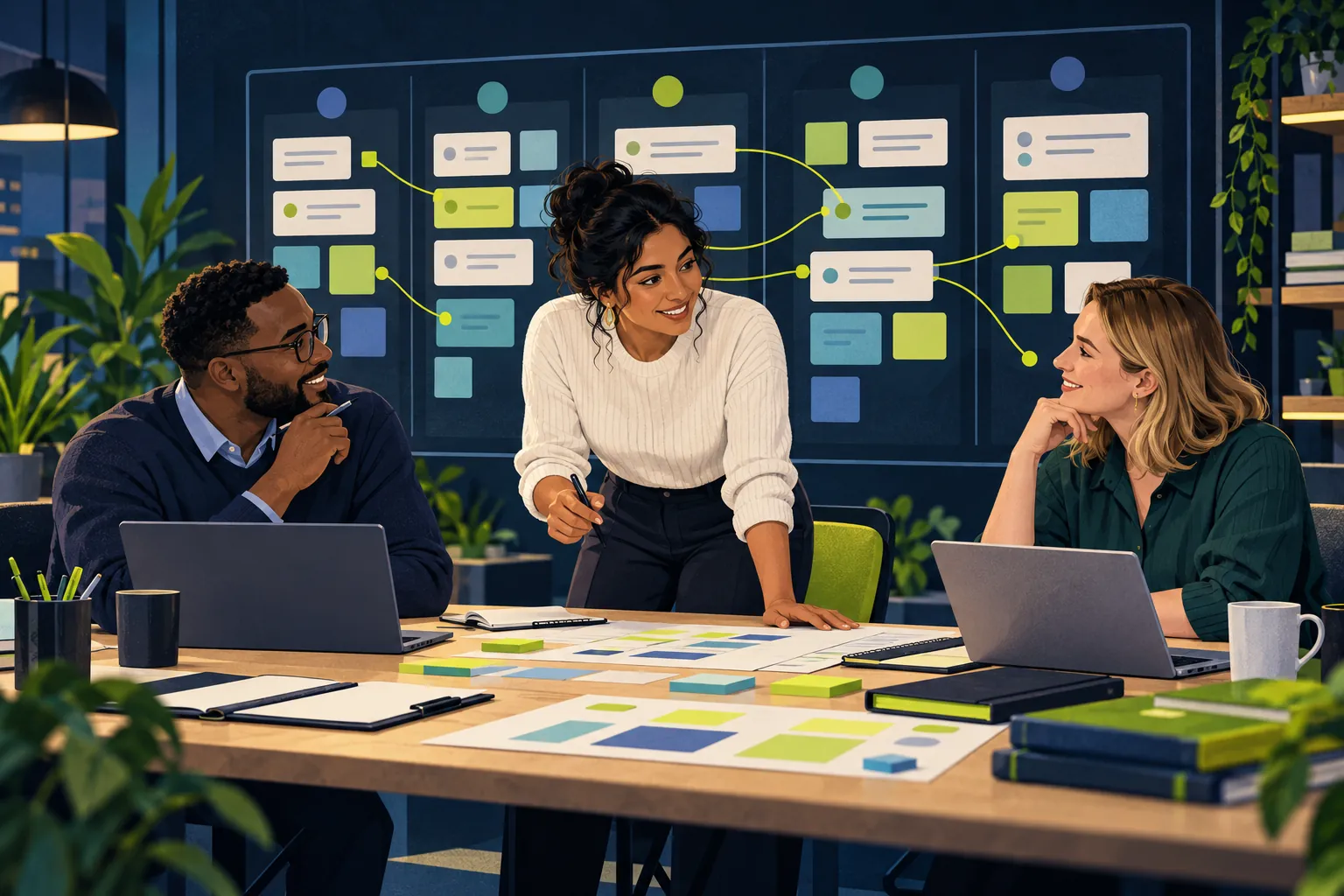 Illustration of people coordinating a learning programme.